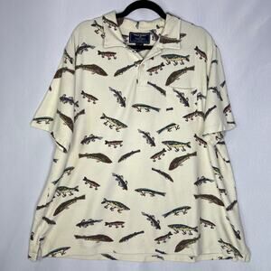Vintage Ralph Lauren Polo Sport Shirt Mens XXL Fishing All Over Print